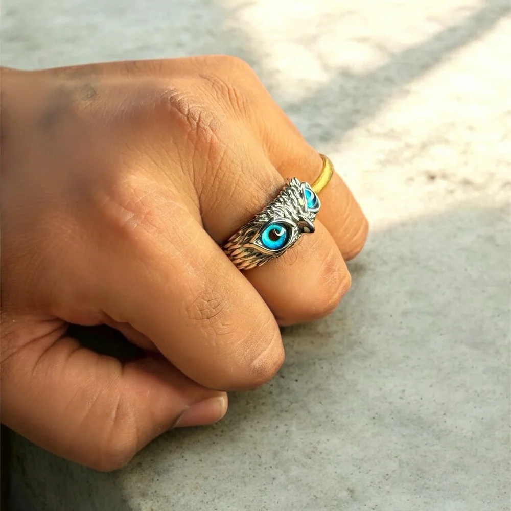 925 Sterling Silver Evil Eye Owl Ring – Size 12 – Unisex Statement Ring